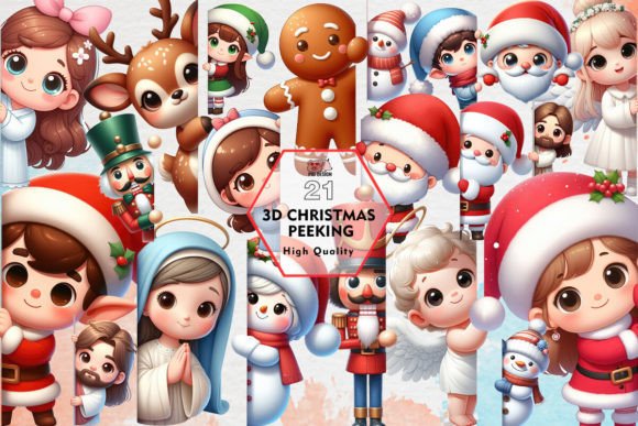 3D Christmas Peeking Sublimation Clipart for Modern Illustrations