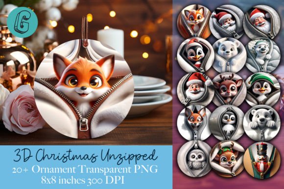 3D Unzipped Christmas Ornament Bundle for Illustrations