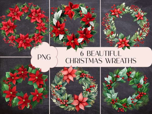 6 Beautiful Christmas Wreaths PNG Format for Illustrations