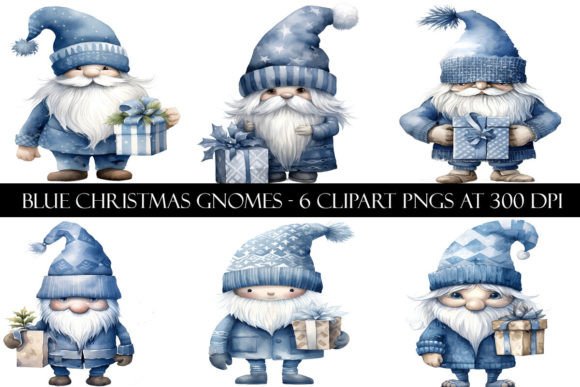 Blue Christmas Gnomes Clipart for Festive Illustrations
