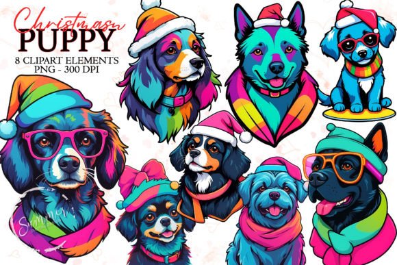 Christmas 90s Fashion Neon Puppy Sticker Illustrations Review