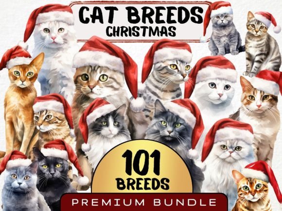 Christmas Cat Breed Clipart Bundle: Premium Illustrations for Seasonal Projects