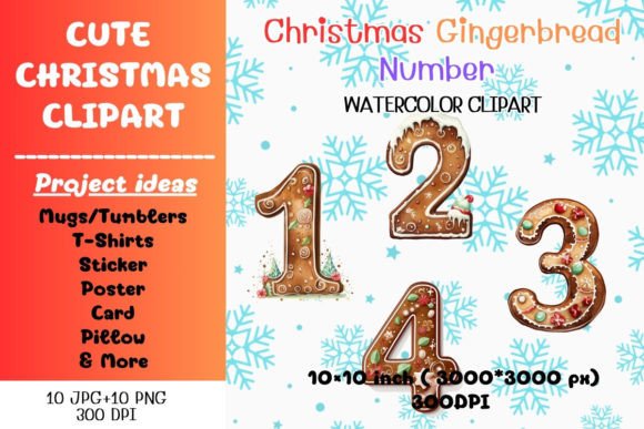 Christmas Gingerbread Number 0-9 Illustrations for Modern Blogs