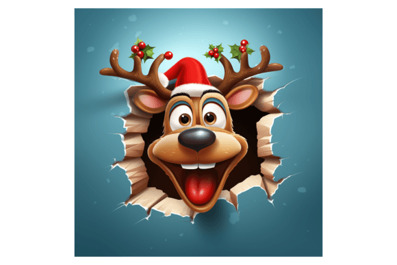 Christmas Reindeer Portrait Broken Wall 1 Illustrations Review