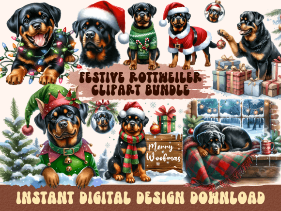 Christmas Rottweiler Clipart for Festive Illustrations