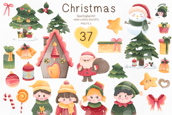 Christmas Santa with Friends Clipart for Illustrations
