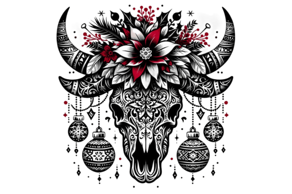 Christmas Tribal Flower Bull Skull Review