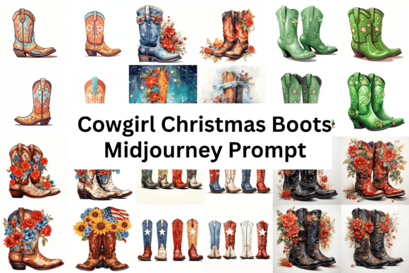 Cowgirl Christmas Boots: Festive Illustrations for Local Branding