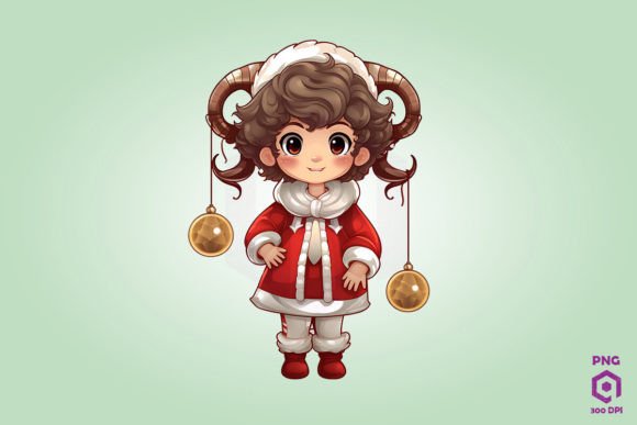 Cute Chibi Christmas Aries Clipart for Modern Illustrations