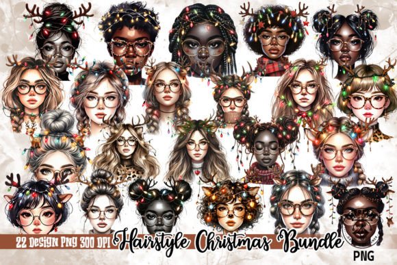 Hairstyle Christmas Sublimation Clipart for Modern Illustrations
