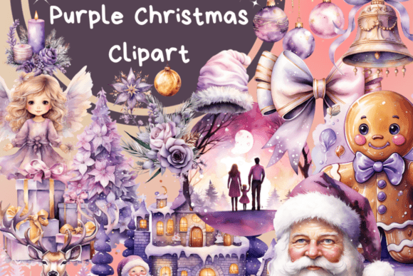 Purple Christmas Sublimation Clipart for Illustrations