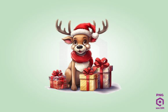 Reindeer with Christmas Gifts: Premium Illustrations for Seasonal Brands
