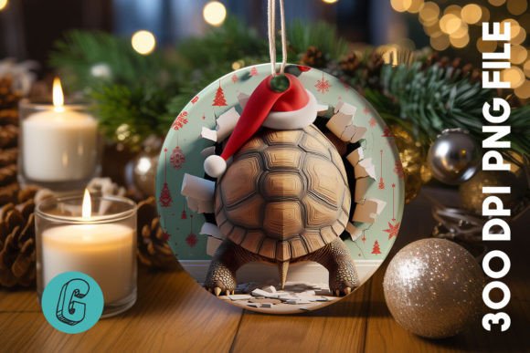 Turtle Christmas Ornament PNG Back 17: Illustrations for Branding