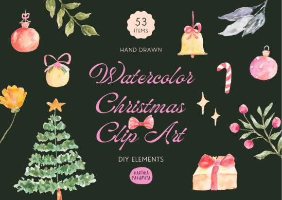 Vintage Watercolor Christmas Clip Art