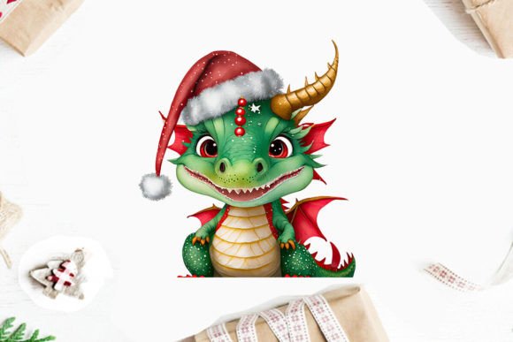 Watercolor Christmas Dragon Clipart PNG for Modern Illustrations